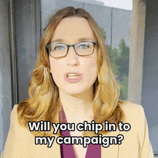 Sarah McBride: "Will you chip in to my campaign?"