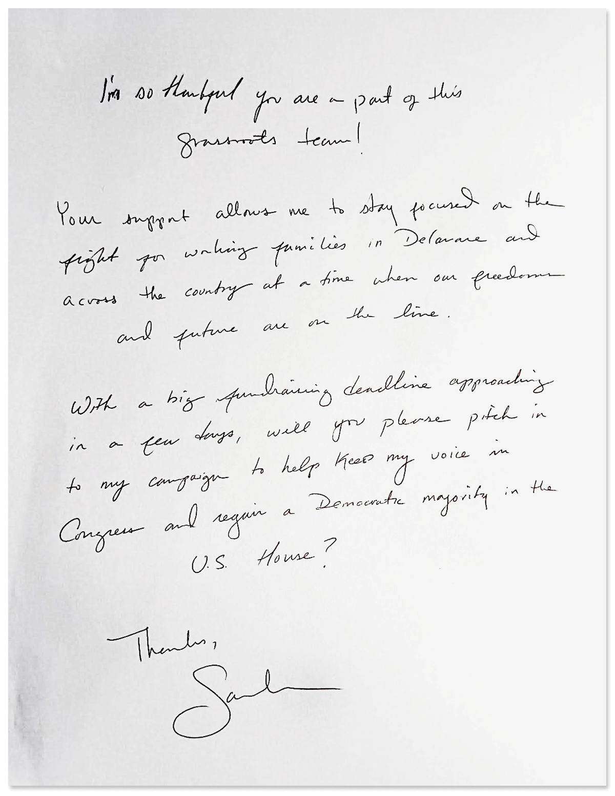 Handwritten note from Sarah McBride