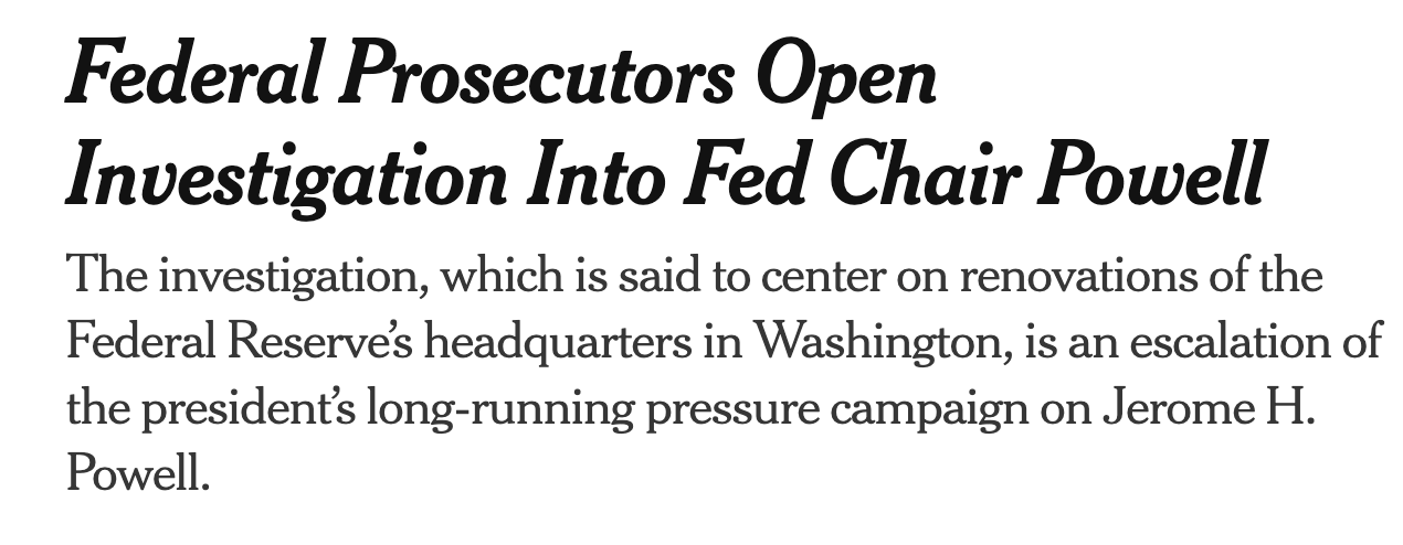 NYT: Federal Prosecutors Open Investigation Into Fed Chair Powell